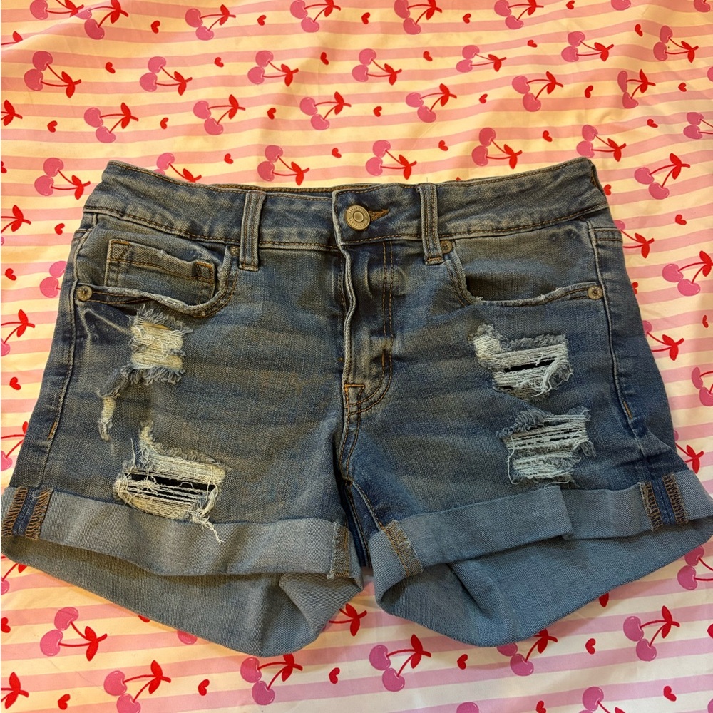 Aeropostale Blue Jean Shorts Distressed Style